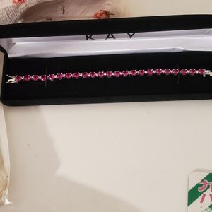 Lab-Created Ruby & White Lab Created Bracelet Sterling Silver 7.25"